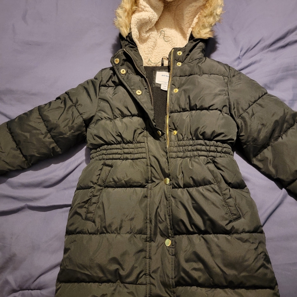 Kids black Puffer Coat with Faux Fur Hood